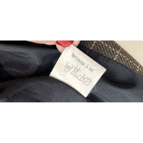 Vintage SANDRO Paris Brown Checked Double-Breasted Velvet Trim Blazer Sz S - Picture 9 of 9